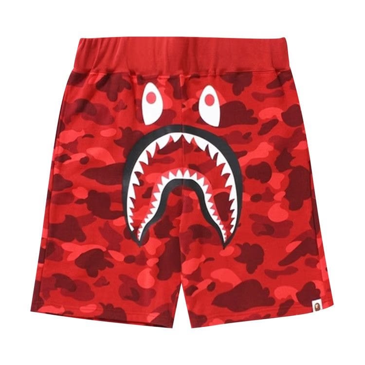 BAPE Camo Shark Sweat Shorts Red