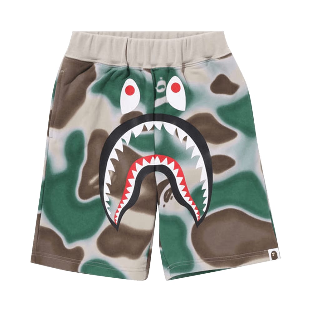 BAPE Kids Liquid Camo Shark Sweatshorts Olive Drab