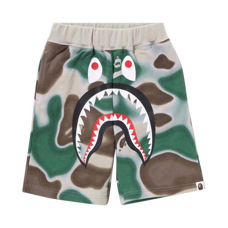 BAPE Kids Liquid Camo Shark Sweatshorts Olive Drab
