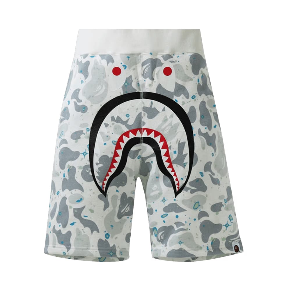 BAPE Space Camo Shark Sweat Shorts White