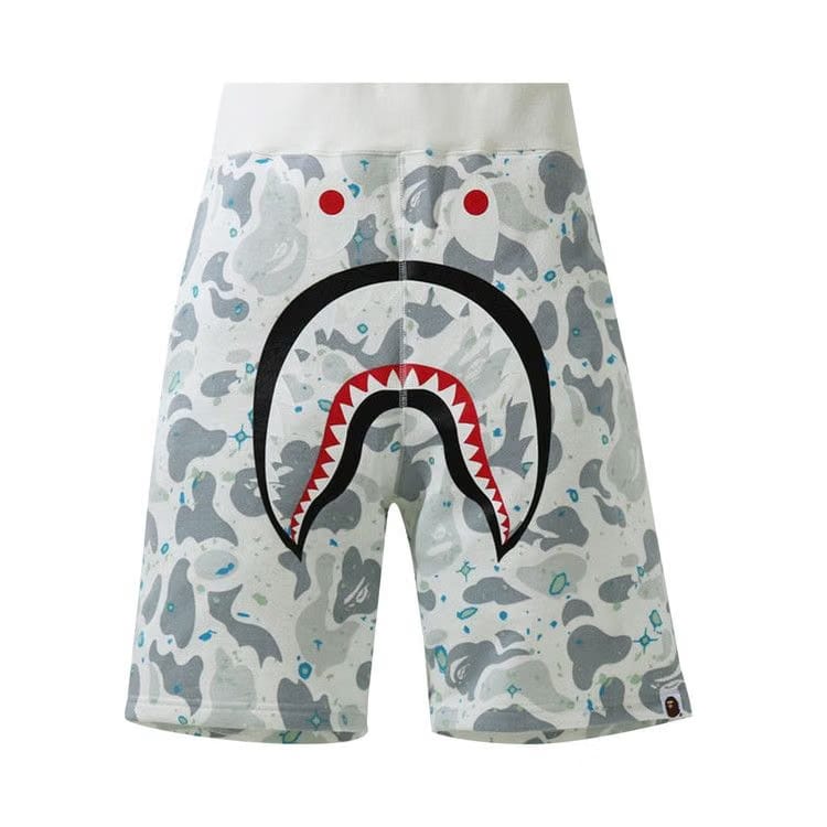 BAPE Space Camo Shark Sweat Shorts White