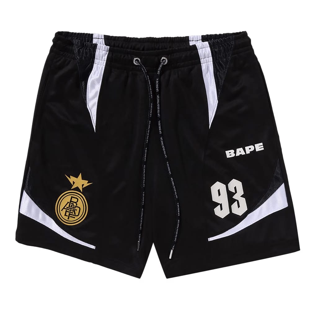 BAPE Multi Logo Relaxed Fit Soccer Shorts Black