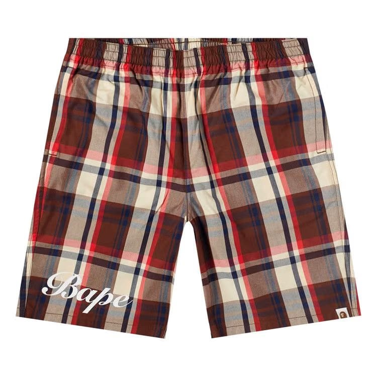 BAPE Check Shorts Red