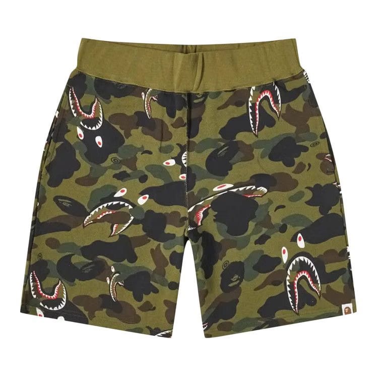 BAPE Shark 1st Camo Wide Shorts Green