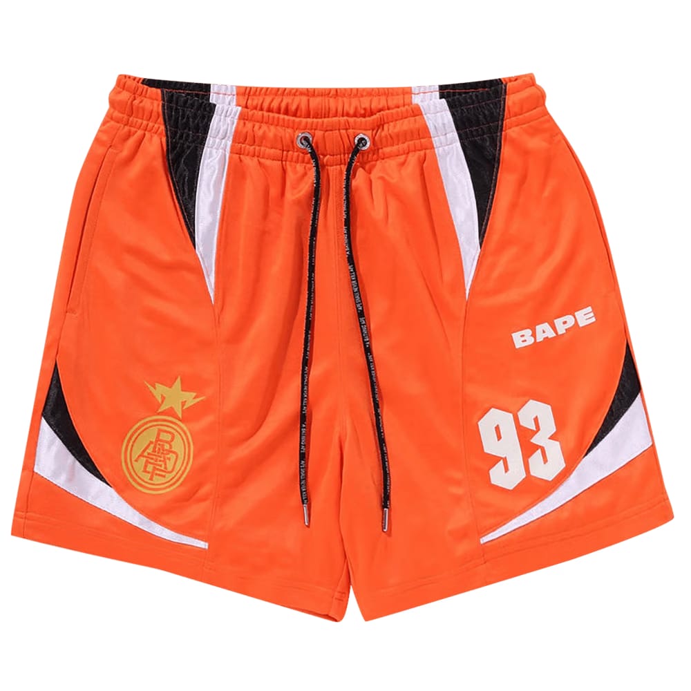BAPE Multi Logo Relaxed Fit Soccer Shorts Orange