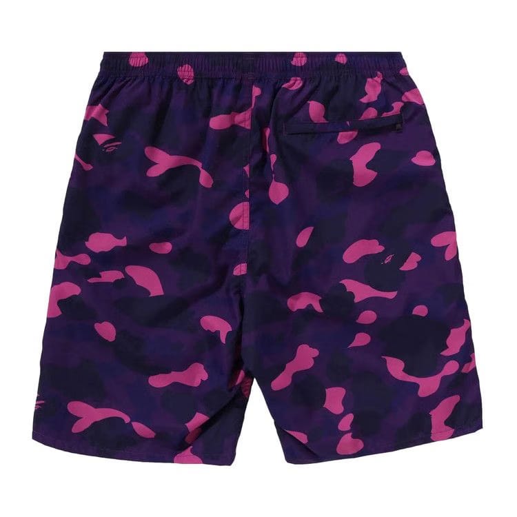 BAPE Color Camo Ape Head One Point Beach Shorts Purple