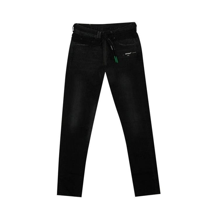 Off-White Front Zip Belted Jeans Black