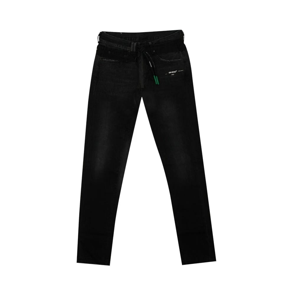 Off-White Front Zip Belted Jeans Black
