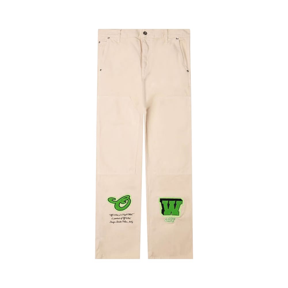 Off-White Straight Leg Varsity Hammer Flare Denim Jeans White/Green
