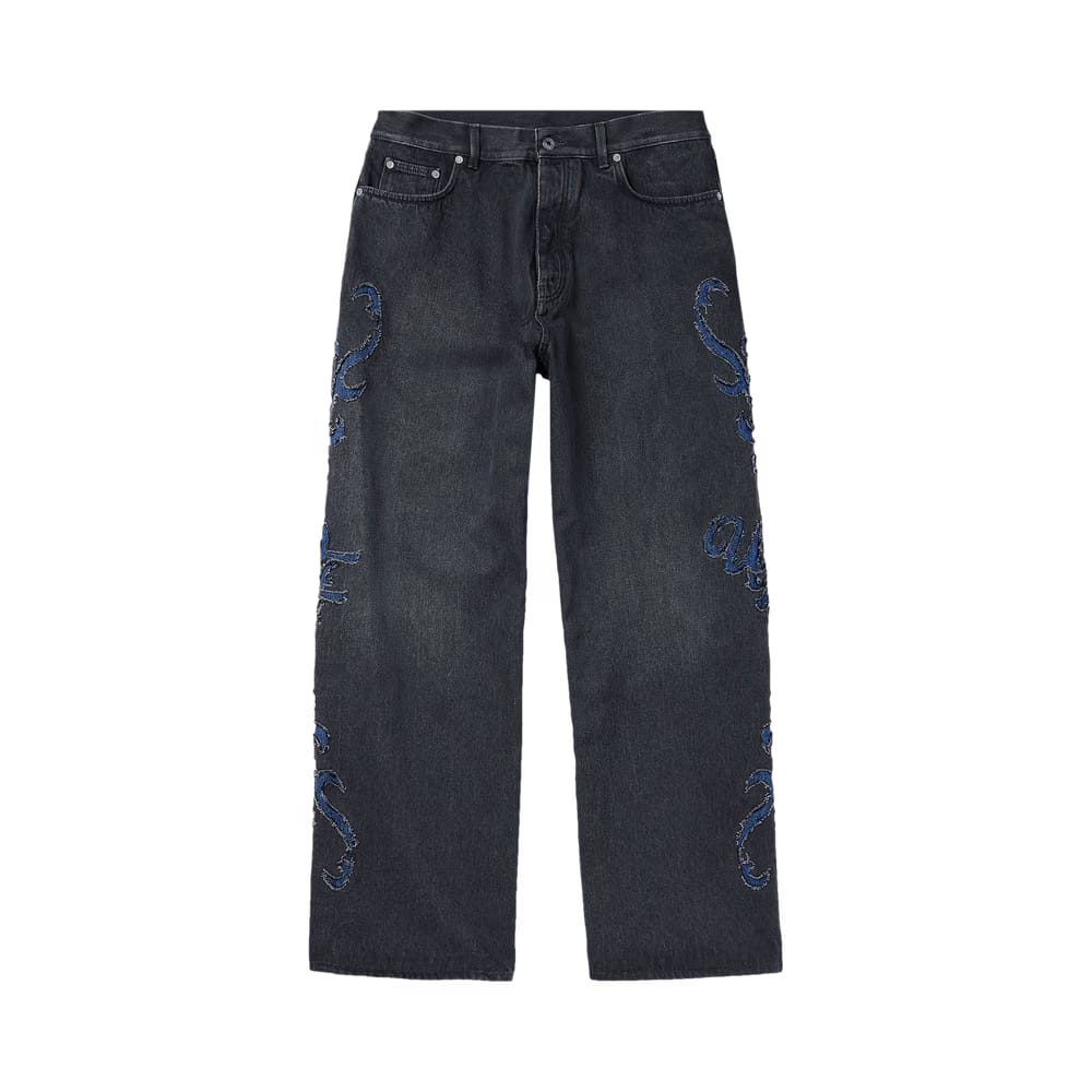 Off-White Natlover Distressed Straight Leg Jeans Blue