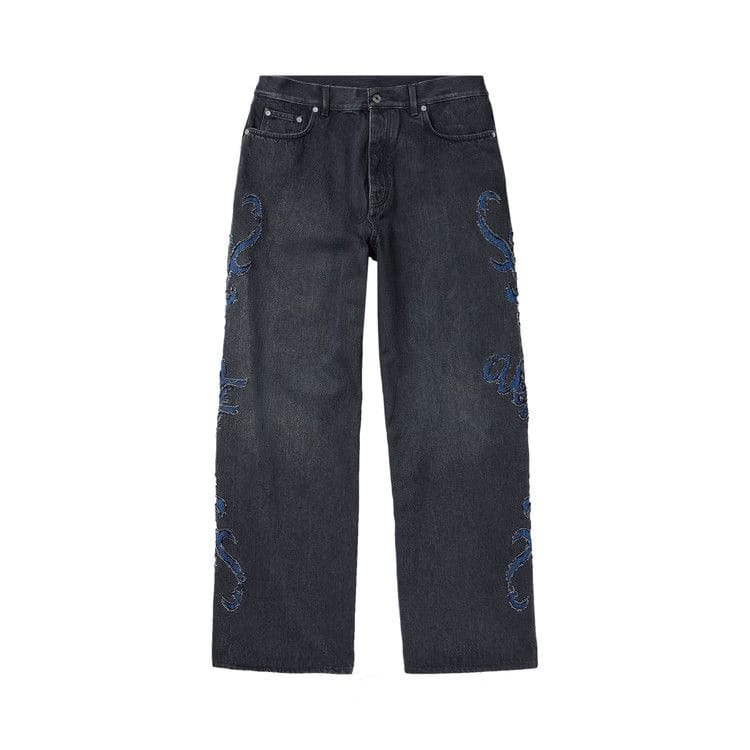 Off-White Natlover Distressed Straight Leg Jeans Blue