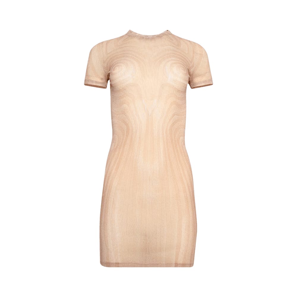Jean Paul Gaultier Sheer Mesh Spiral Print Dress Pale Pink/Dusty Pink