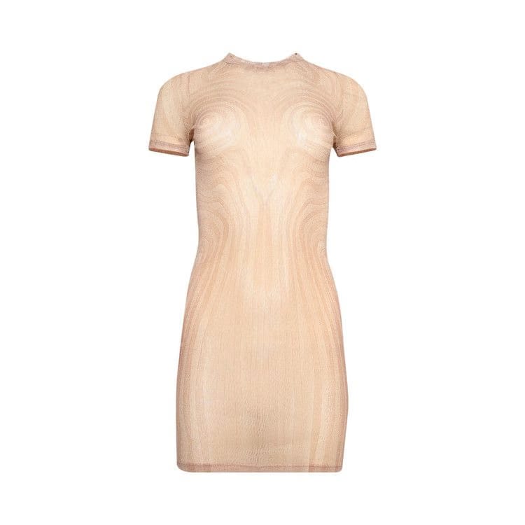 Jean Paul Gaultier Sheer Mesh Spiral Print Dress Pale Pink/Dusty Pink