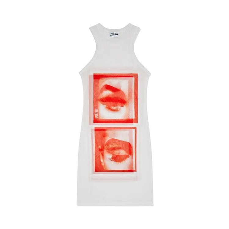 Jean Paul Gaultier Eyes And Lips Mesh Tank Top Shorts Dress White/Red/Light Orange