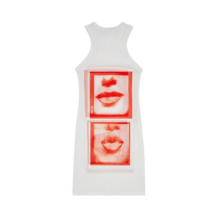 Jean Paul Gaultier Eyes And Lips Mesh Tank Top Shorts Dress White/Red/Light Orange
