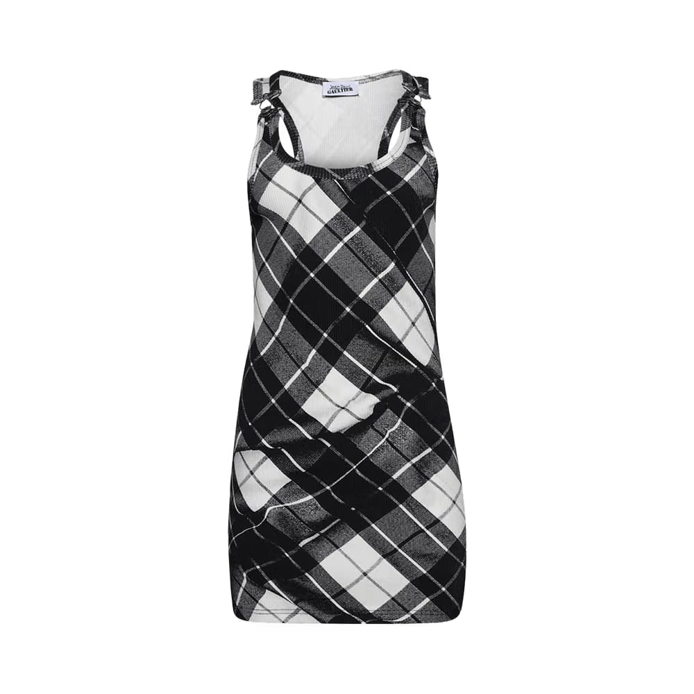 Jean Paul Gaultier Tartan Tank Top Mini Dress Black/Grey/White