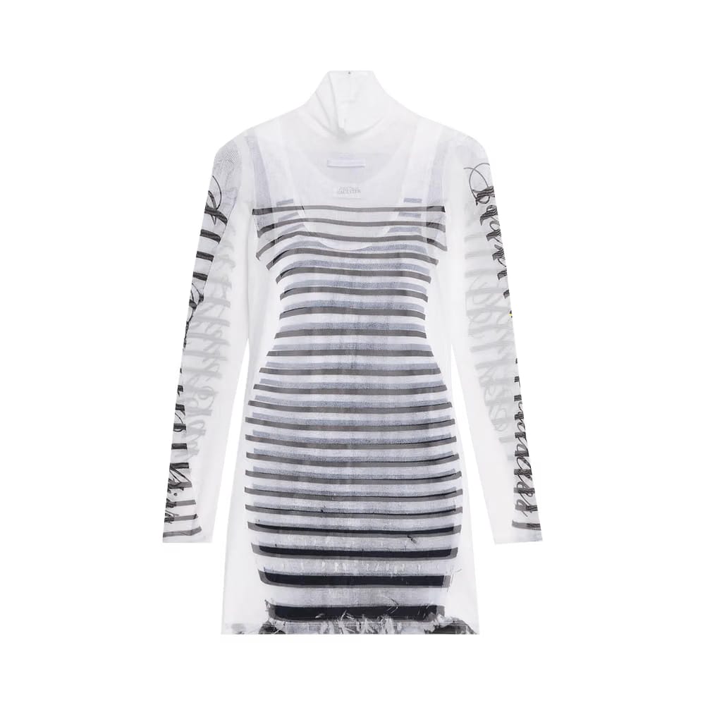 Jean Paul Gaultier Mesh Shorts Dress White/Navy/Black