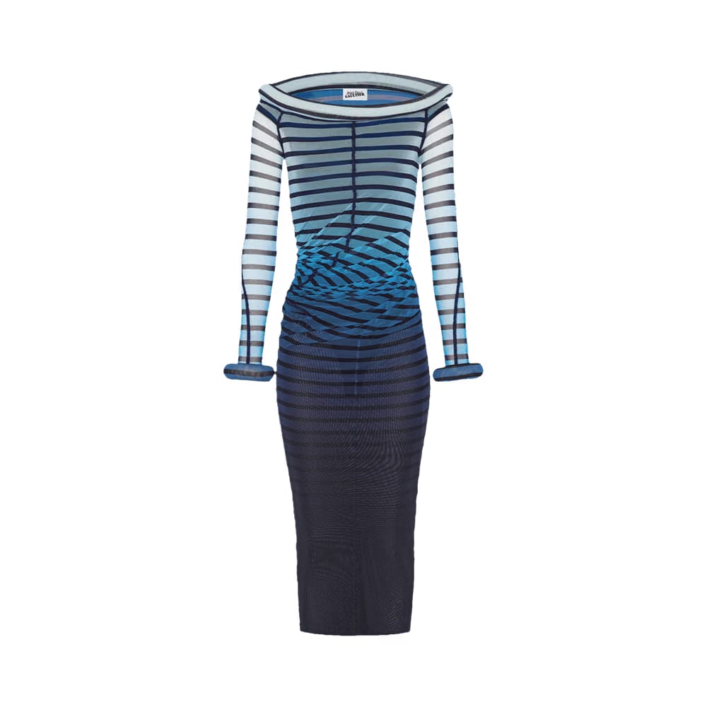 Jean Paul Gaultier Long 3D Striped Dress Black/Navy/Light Blue
