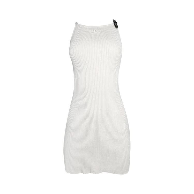 Courrèges Neckline Rib Knit Dress Lime Stone