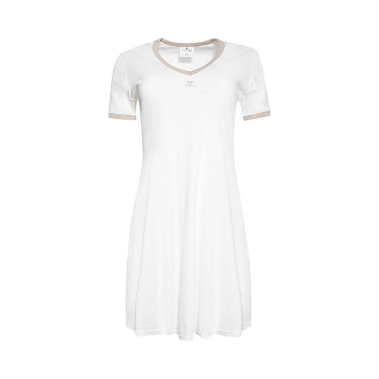 Courrèges Contrast V Neck Mini Dress White Heritage/Sand