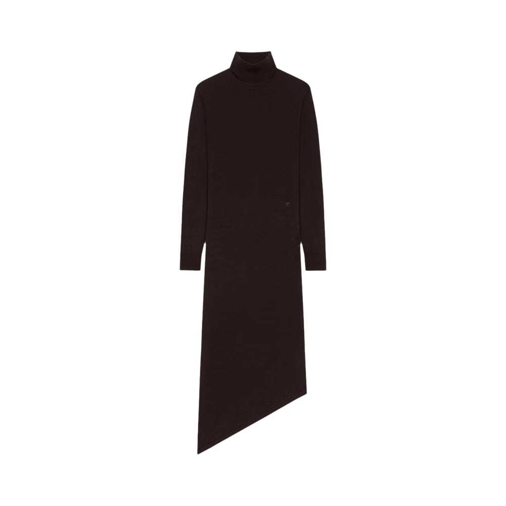 Courrèges One Shoulder Wool Long Dress Chocolate