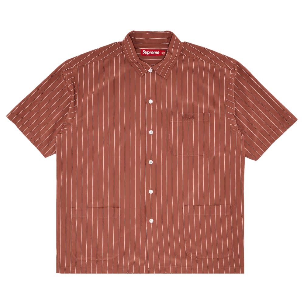 Supreme Stripe Shorts-Sleeve Pajama Shirt Brown