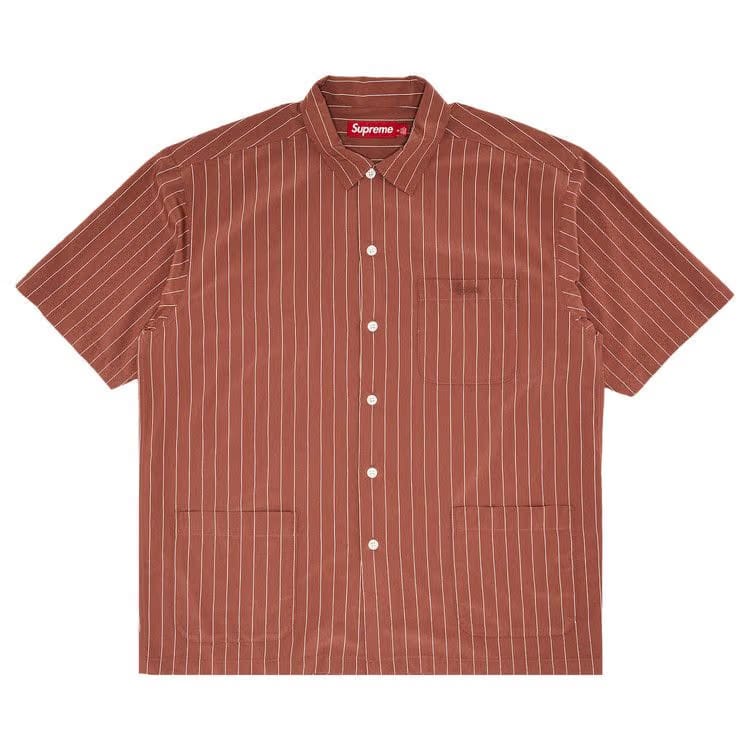 Supreme Stripe Shorts-Sleeve Pajama Shirt Brown