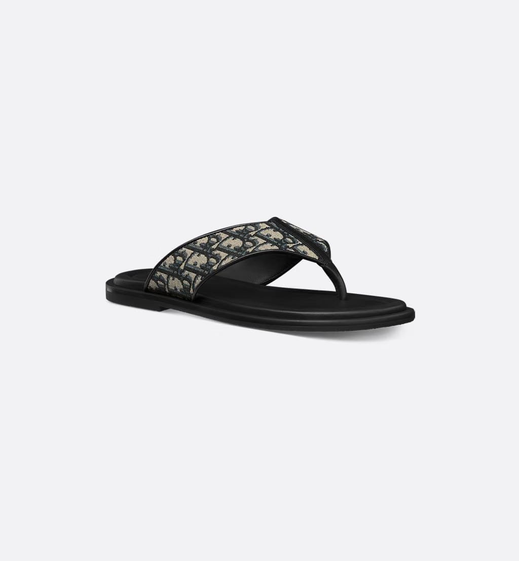 Dior Alias Thong Sandal Beige and Black Dior Oblique Jacquard