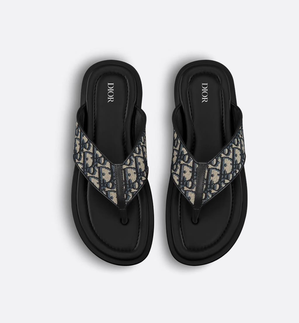 Dior Alias Thong Sandal Beige and Black Dior Oblique Jacquard