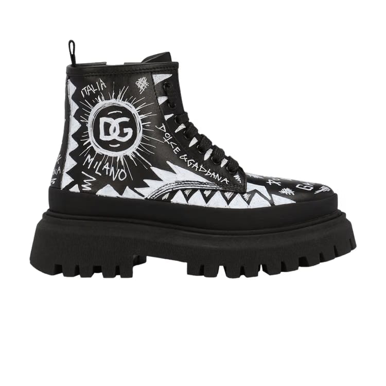 Dolce & Gabbana Combat Boot Kids Black Graffiti