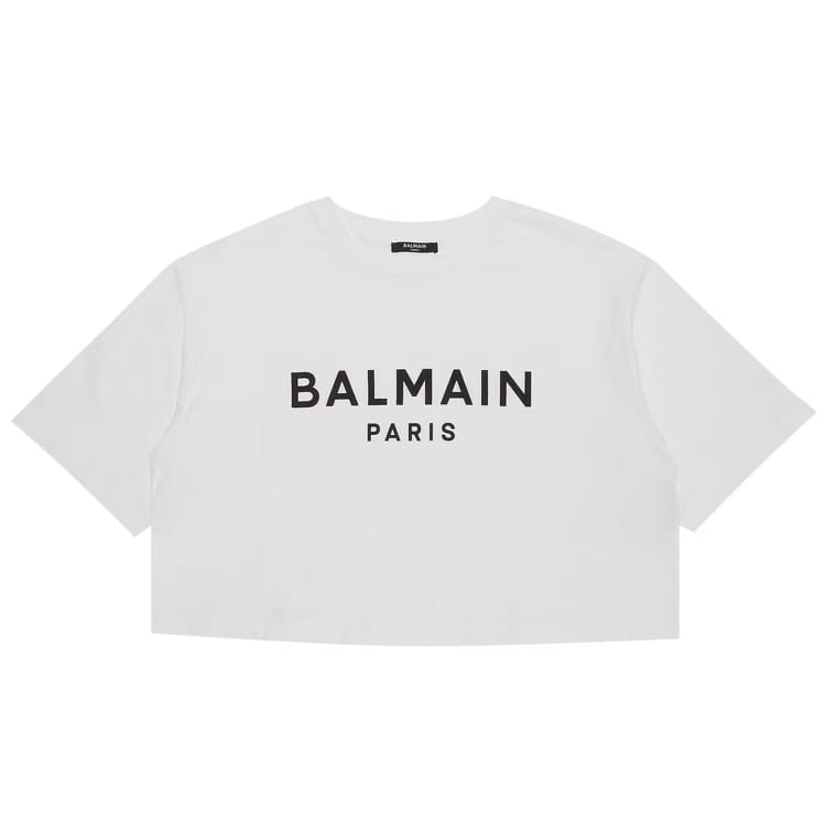 Balmain Cropped Printed T-Shirt Blanc/Noir