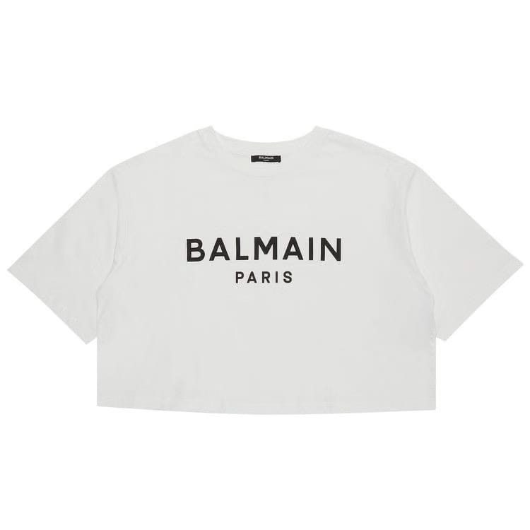 Balmain Cropped Printed T-Shirt Blanc/Noir