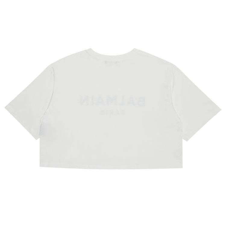 Balmain Cropped Printed T-Shirt Blanc/Noir