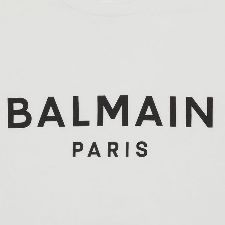 Balmain Cropped Printed T-Shirt Blanc/Noir