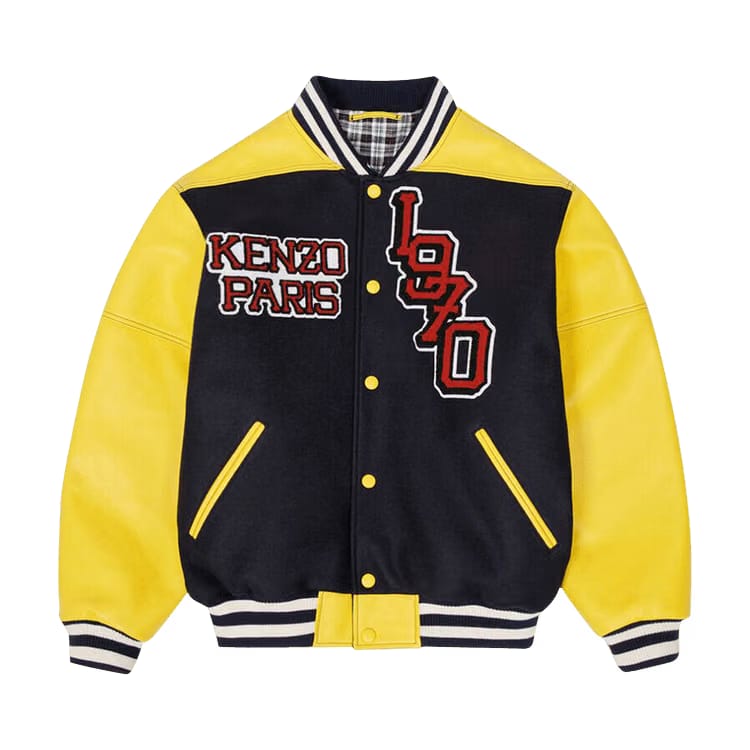 Kenzo Tiger Leather-Sleeve Varsity Jacket Midnight Blue