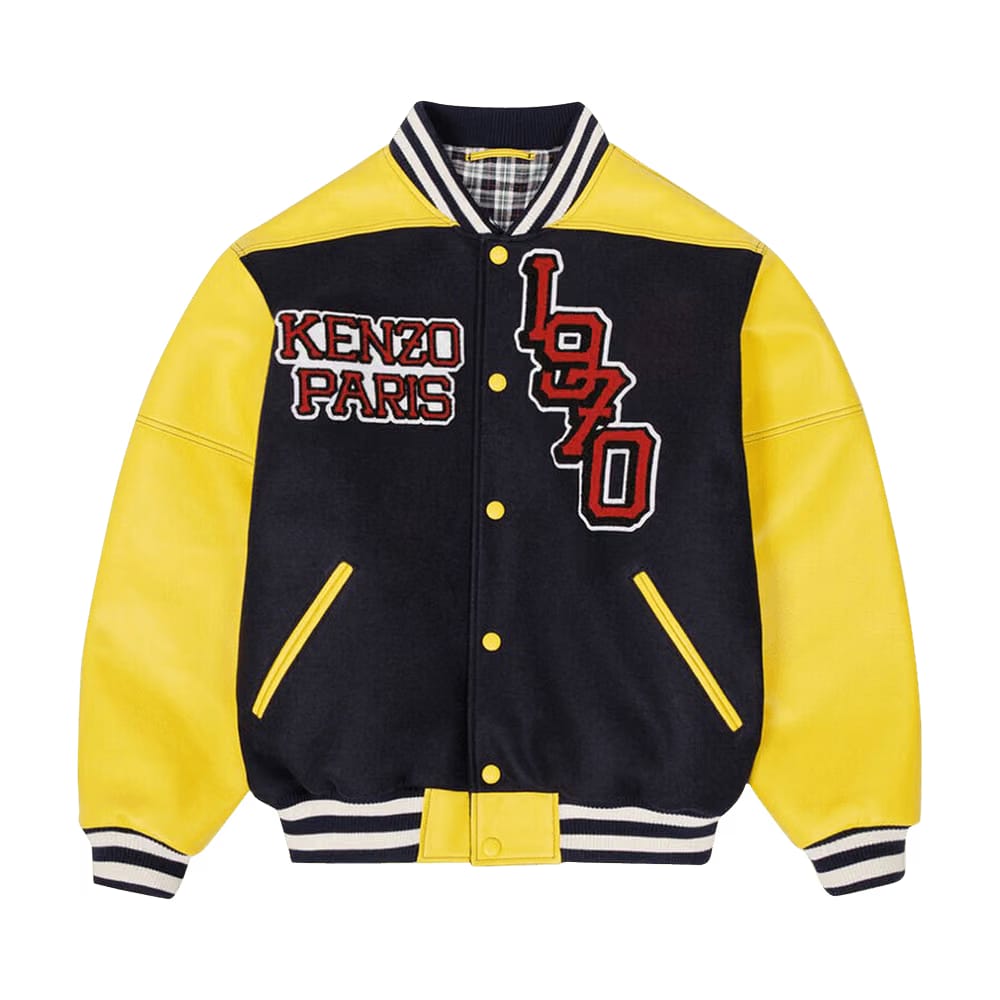 Kenzo Tiger Leather-Sleeve Varsity Jacket Midnight Blue