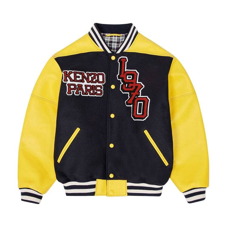 Kenzo Tiger Leather-Sleeve Varsity Jacket Midnight Blue