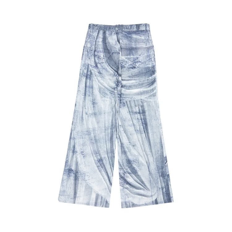 Balmain Statue Printed Loose Denim Pants Blue/Gris
