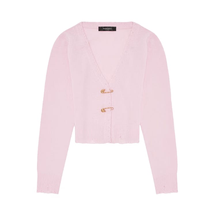Versace Safety Pin Cashmere Cardigan Pink
