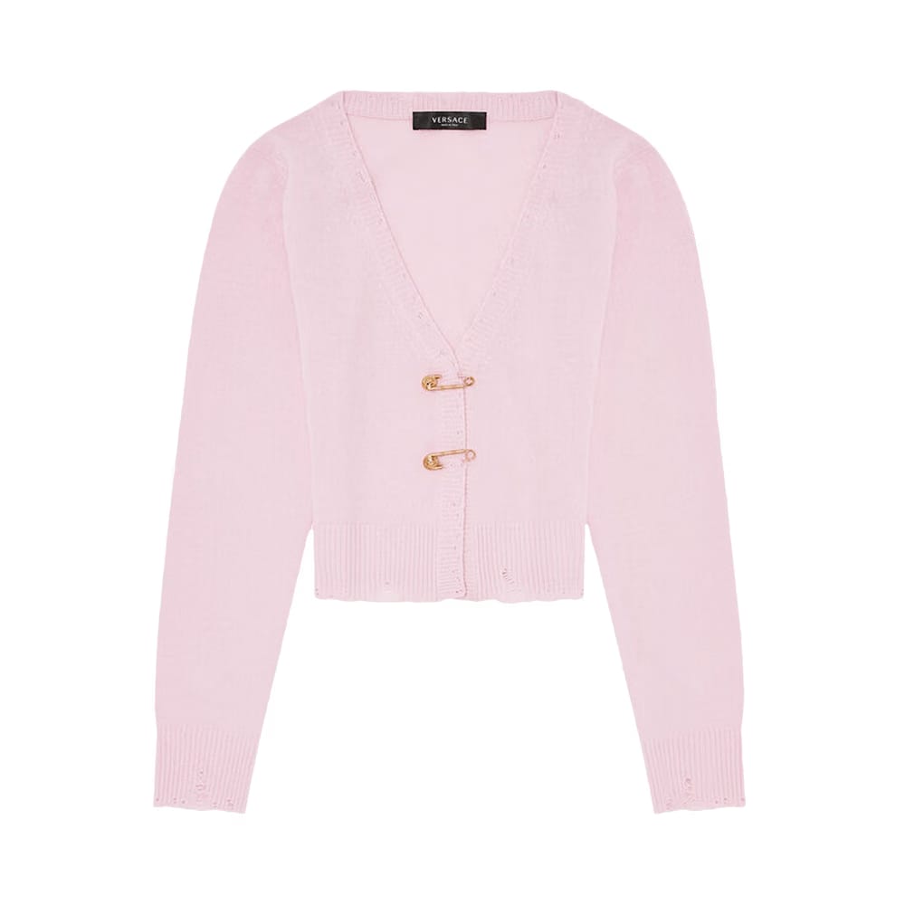 Versace Safety Pin Cashmere Cardigan Pink