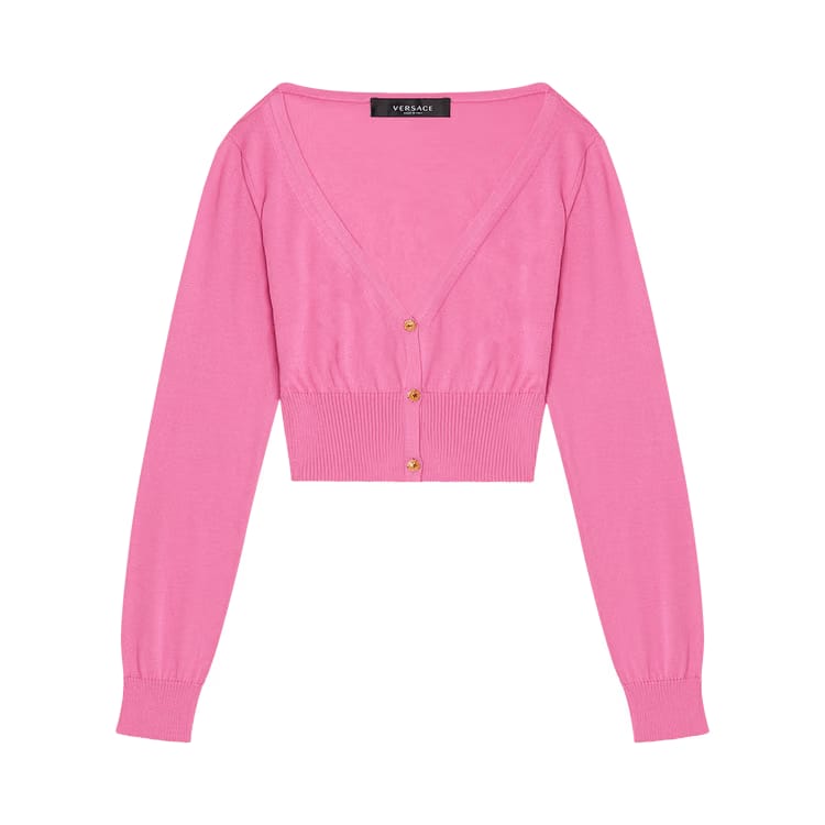 Versace Cropped Silk Cardigan Fuchsia