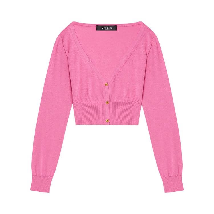 Versace Cropped Silk Cardigan Fuchsia