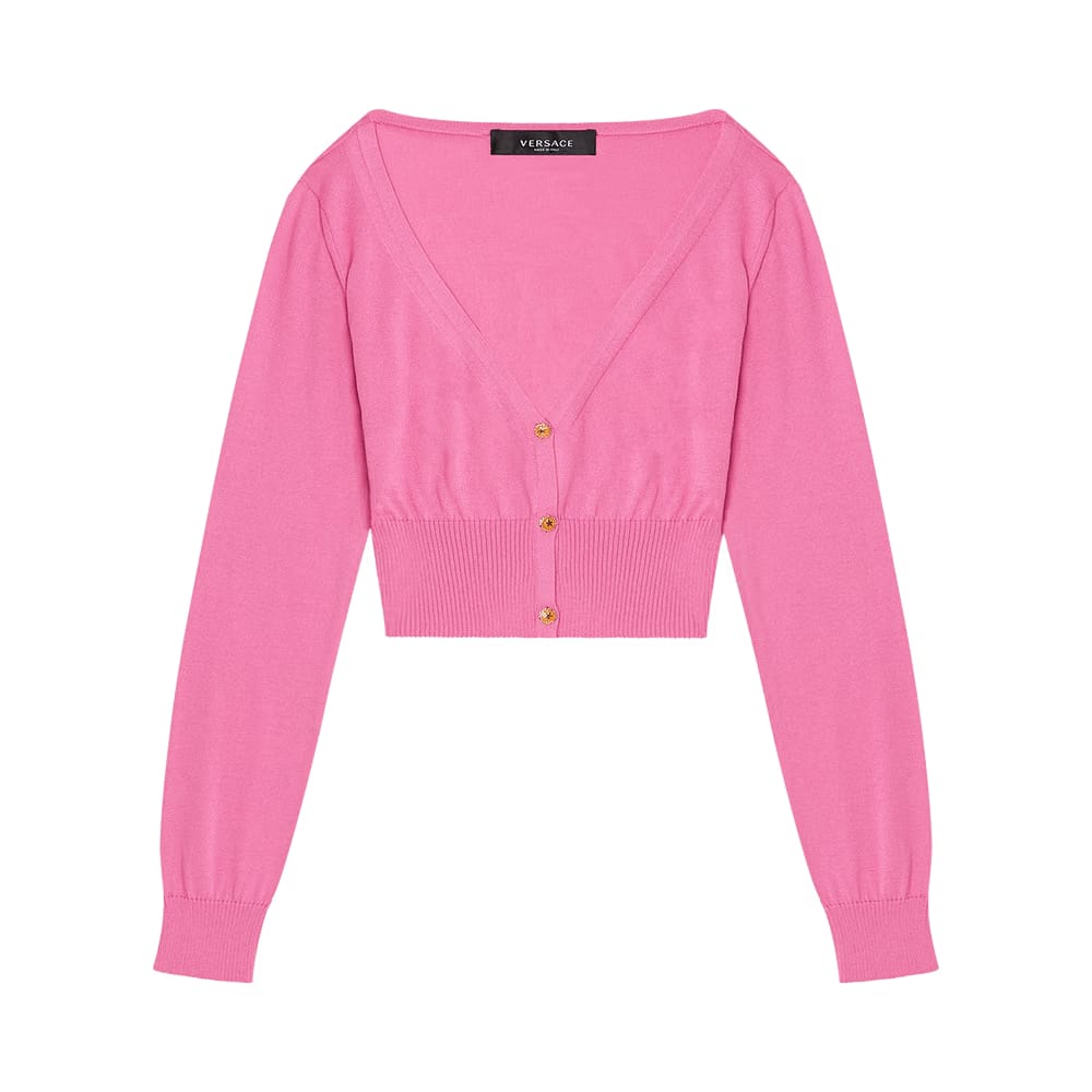 Versace Cropped Silk Cardigan Fuchsia