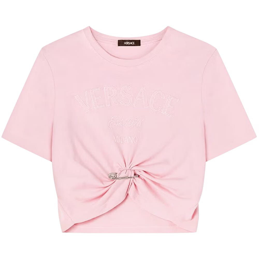 Versace Milano Stamp Crop T-Shirt Pale Pink