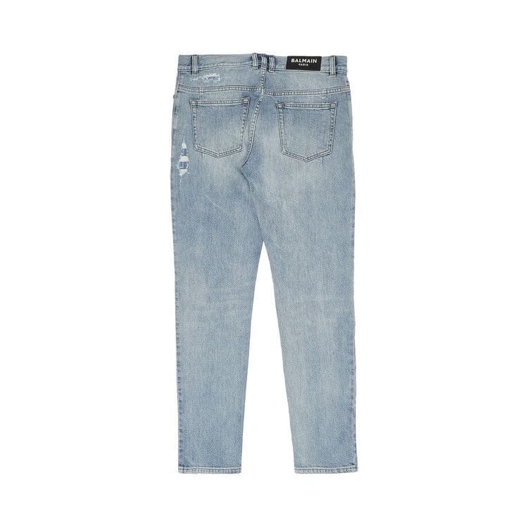 Balmain Monogram Destroyed 6 Pocket Tapered Jeans Blue