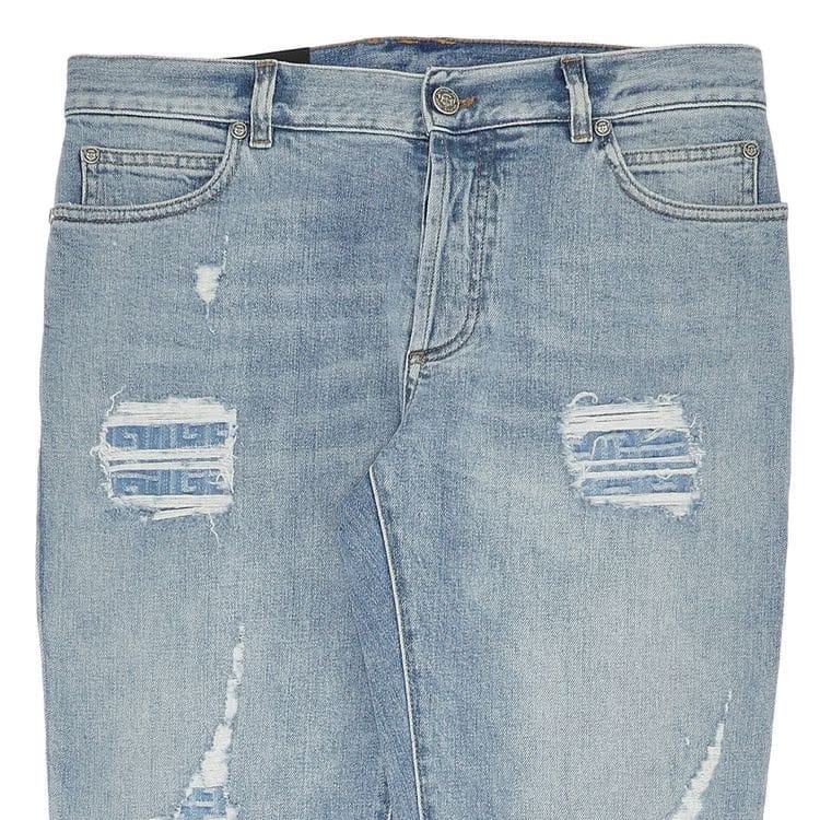 Balmain Monogram Destroyed 6 Pocket Tapered Jeans Blue