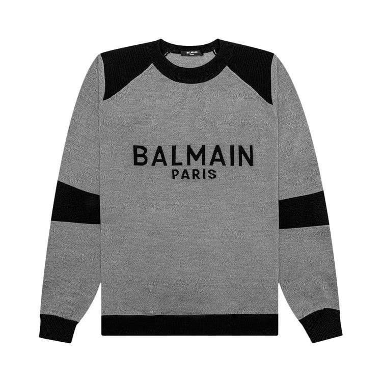 Balmain Shoulder Ribbed Knit Sweater Gris/Noir