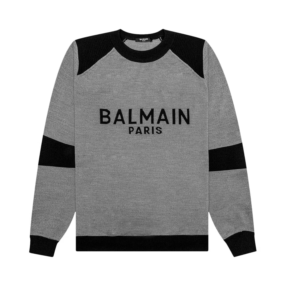 Balmain Shoulder Ribbed Knit Sweater Gris/Noir