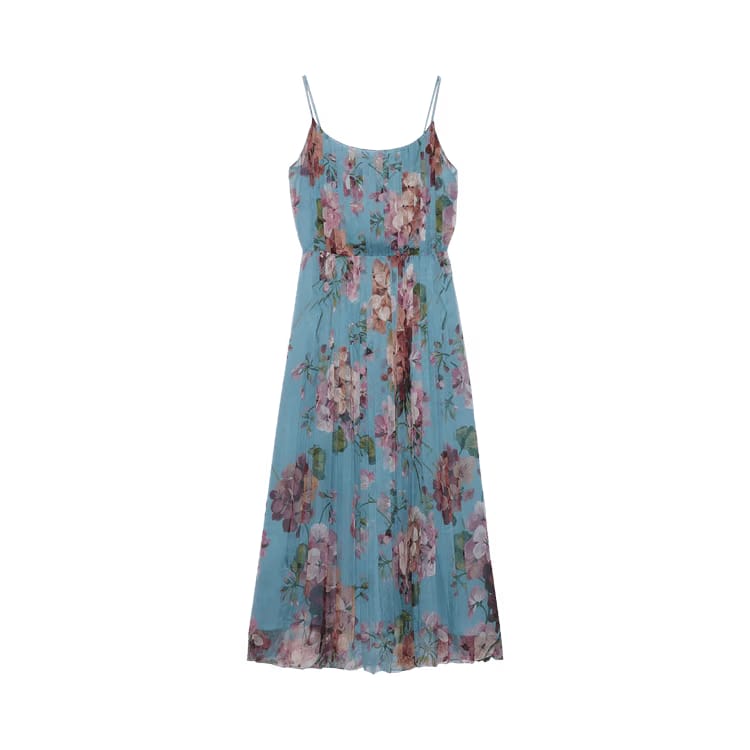 Gucci 2015 Re-Edition Floral Chiffon Dress Clear Sky Printed