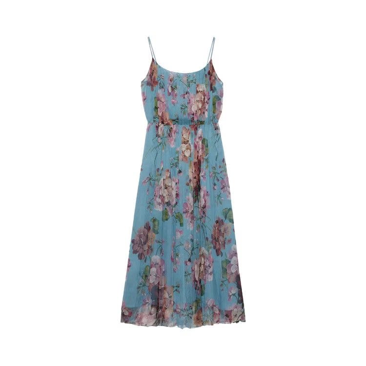 Gucci 2015 Re-Edition Floral Chiffon Dress Clear Sky Printed